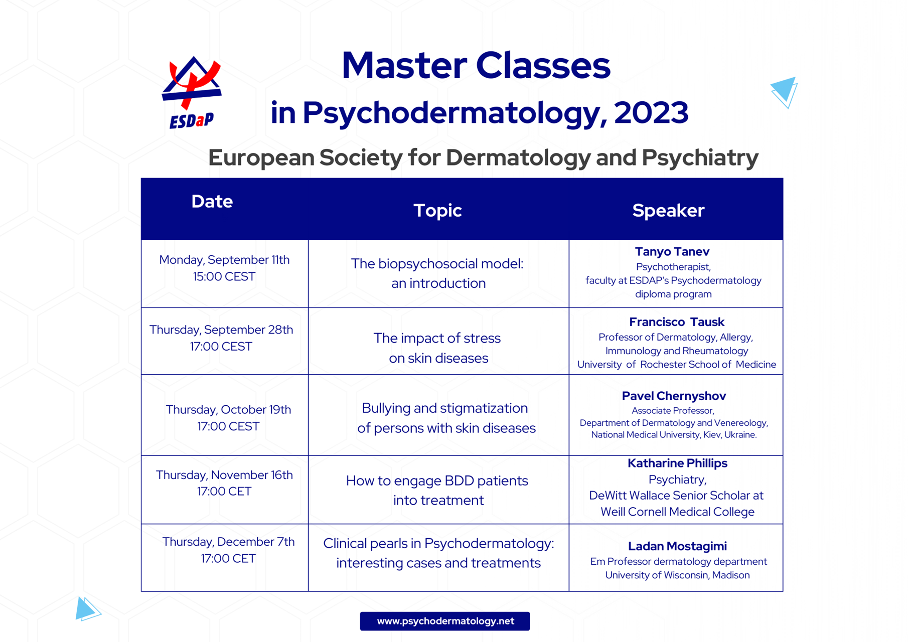 2023 Master Classes Schedule