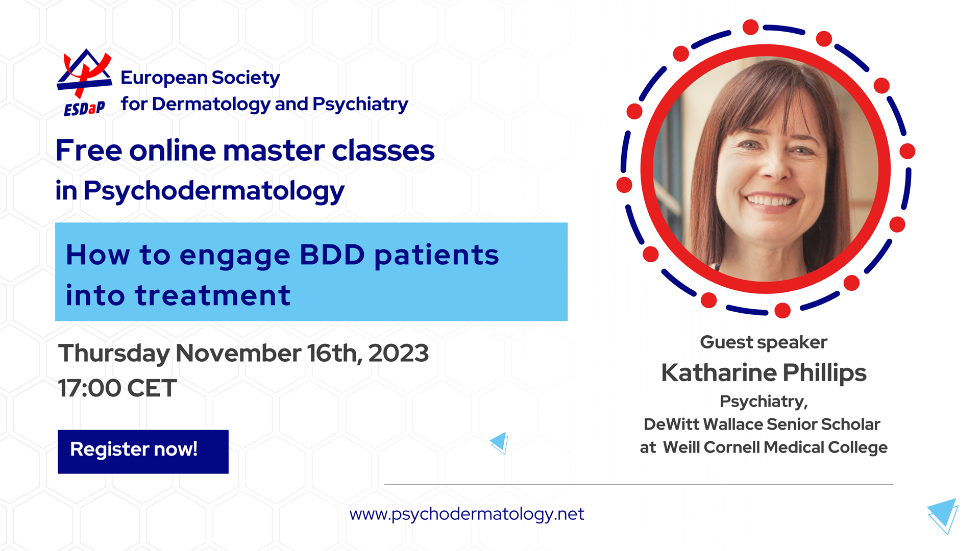 How to engage BDD patients into treatment. Free Masterclass. 16th November 2023, 17:00 CET.